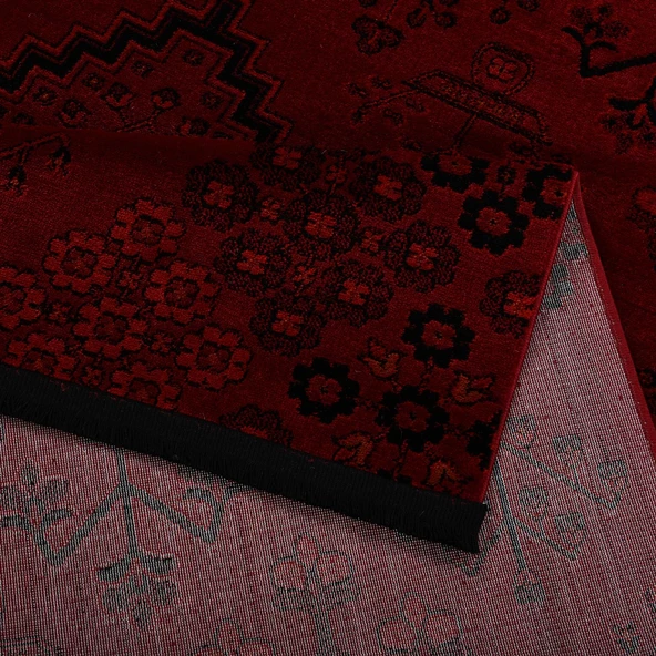 Afgan Türkmen Otantik Desenli Bordo Oturma Odası Salon Mutfak Halısı 5366A_ZS72 - 5