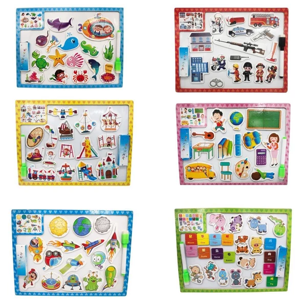 Farbu Oyuncak Eğitici Şekilli Magnet Puzzle ve Çift Taraflı Yazı Tahtası 3+ Yaş Üzeri Çocuklar İçin Beyaz - Kara Tahta Eşleştirme Manyetik Puzzle - 5