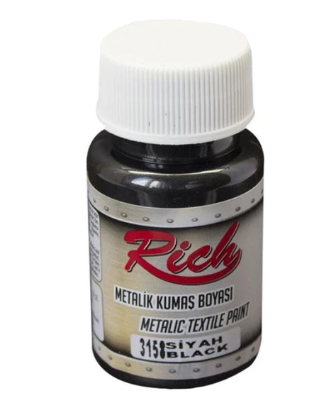 Rich Metalik Kumaş Boyası Siyah 50cc