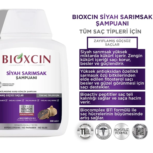 Bioxcin Saç Dökülmesine Karşı Siyah Sarımsak Şampuanı 300 ml - 2