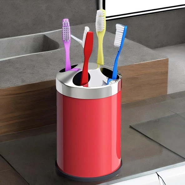 Set Üstü Diş Fırçalık Banyo Metal Diş Fırçası Kabı Kutusu Kırmızı - 8