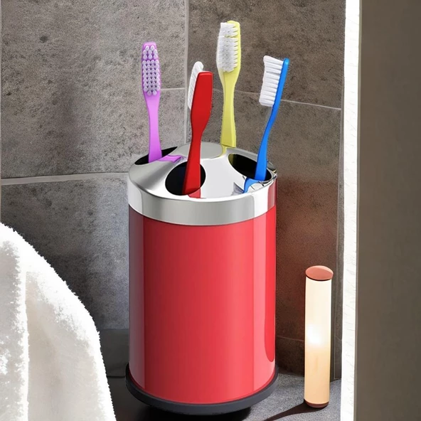 Set Üstü Diş Fırçalık Banyo Metal Diş Fırçası Kabı Kutusu Kırmızı - 2