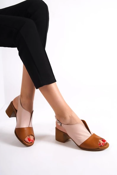 Salsa Taba Hakiki Deri Sandalet Günlük Kalın Topuklu Ayakkabı - 2