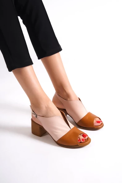 Salsa Taba Hakiki Deri Sandalet Günlük Kalın Topuklu Ayakkabı - 3