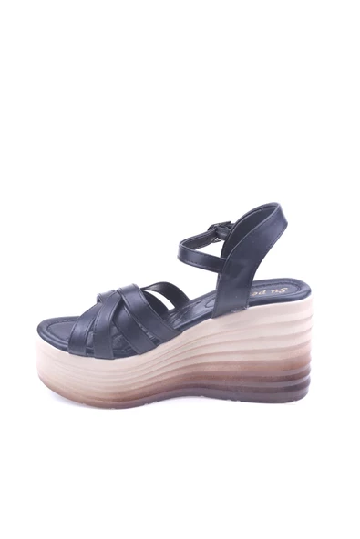 Papuç Sepeti Spr 514 Kadın 9 Cm Dolgu Topuklu Cilt Sandalet - 3