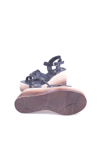 Papuç Sepeti Spr 514 Kadın 9 Cm Dolgu Topuklu Cilt Sandalet - 5