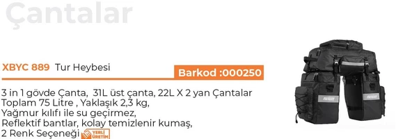 XBYC 889 FORTE GT 889 BİSİKLET TUR HEYBESİ 75 LT. 3 in 1 - 2