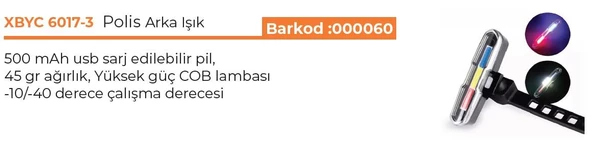 Mavi-sarı-kırmızı çakarlı USB şarjlı 100 lümen bisiklet stop lambası - 7