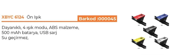 FORTE GT XBYC 6124 USB ŞARJLI ÖN FAR 250 LÜMEN SU GEÇİRMEZ LAMBA - 6