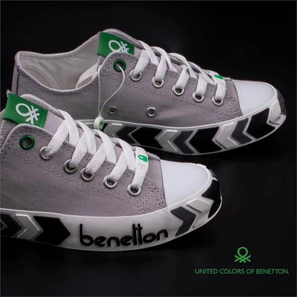 Benetton Gri Kadın Çizgili Spor Ayakkabı BN-30620 - 6