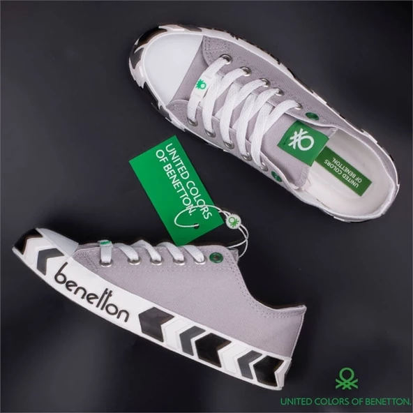 Benetton Gri Kadın Çizgili Spor Ayakkabı BN-30620 - 8