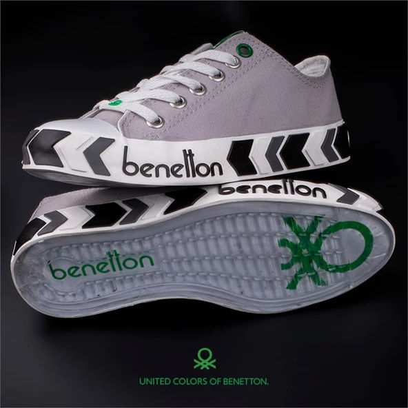 Benetton Gri Kadın Çizgili Spor Ayakkabı BN-30620 - 7