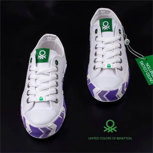Benetton Lila Kadın Çizgili Spor Ayakkabı BN-30620 - Resim 6