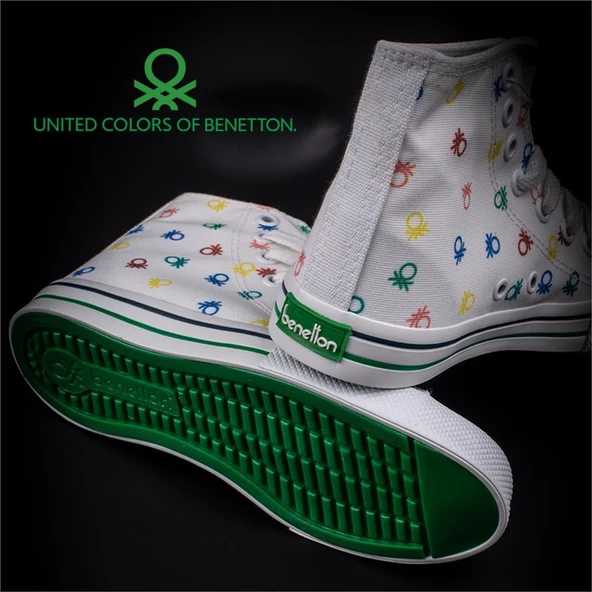 Benetton Beyaz Uzun Logolu Kadın Keten Spor Ayakkabı BN 30185 - 4