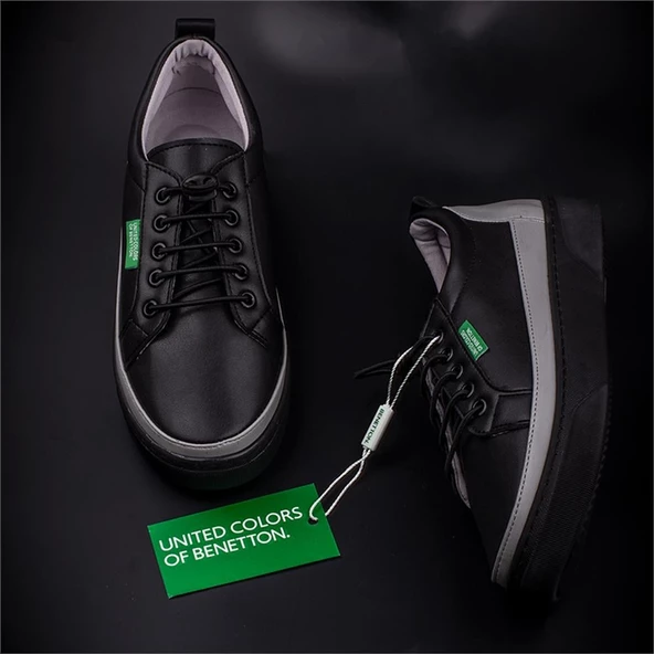 Benetton Siyah-Füme Yumuşak Deri Kadın Sneaker BN 30366 - 4