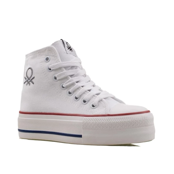 Benetton Beyaz Kalın Taban Kadın Uzun Keten Spor Ayakkabı BN30939 - Resim 2