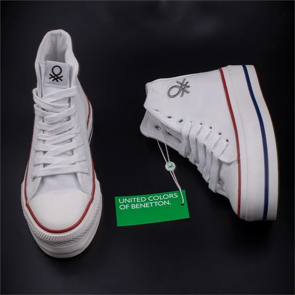 Benetton Beyaz Kalın Taban Kadın Uzun Keten Spor Ayakkabı BN30939 - Resim 5