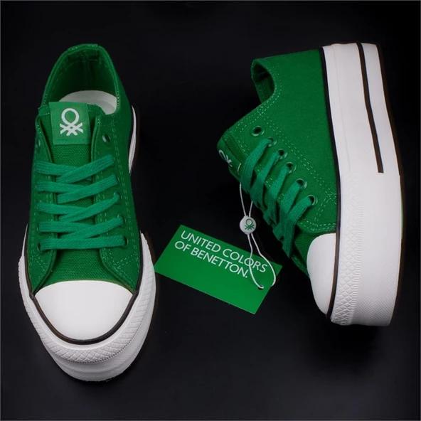 Benetton Yeşil Kalın Taban Kadın Keten Spor Ayakkabı BN 30935 - 5
