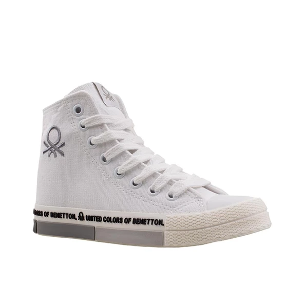 Benetton Gri Beyaz Uzun Kadın Keten Spor Ayakkabı BN 70021 - Resim 2