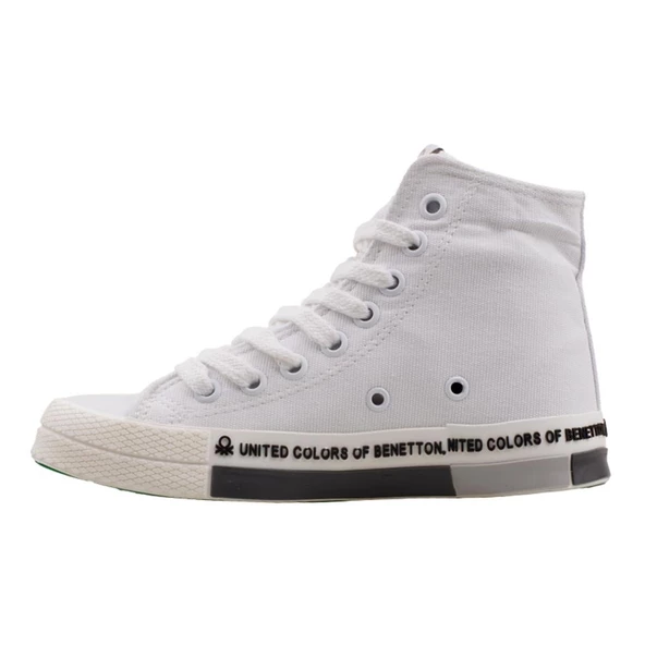 Benetton Gri Beyaz Uzun Kadın Keten Spor Ayakkabı BN 70021 - Resim 3