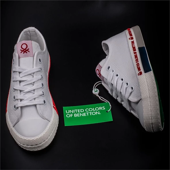 Benetton Beyaz Kadın Keten Spor Ayakkabı BN 70017 - 4