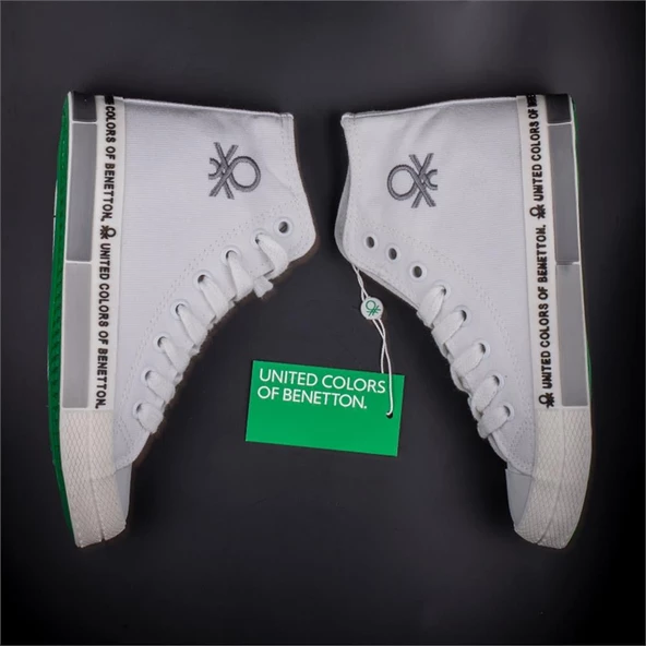 Benetton Gri Beyaz Uzun Kadın Keten Spor Ayakkabı BN 70021 - Resim 5