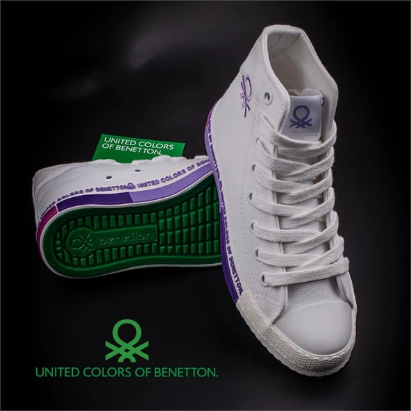 Benetton Lila Beyaz Uzun Kadın Keten Spor Ayakkabı BN 70021 - 4