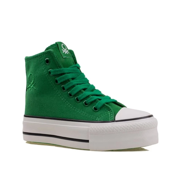 Benetton Yeşil Kalın Taban Kadın Uzun Keten Spor Ayakkabı BN30939 - Resim 2