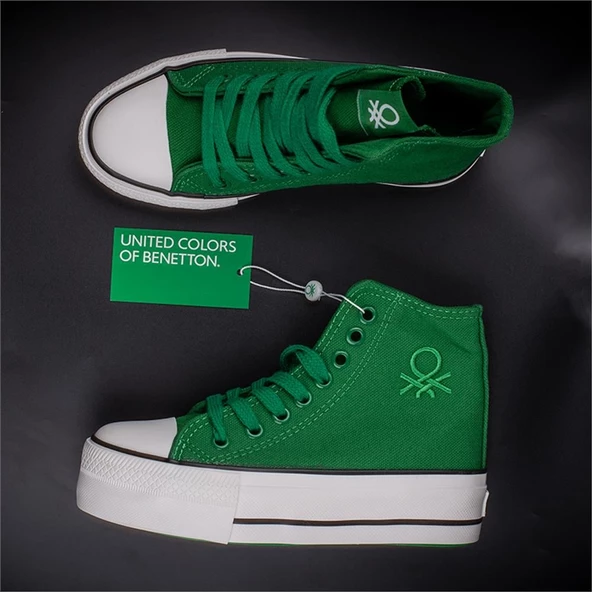 Benetton Yeşil Kalın Taban Kadın Uzun Keten Spor Ayakkabı BN30939 - Resim 6