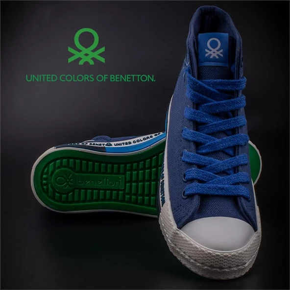 Benetton Mavi Beyaz Uzun Kadın Keten Spor Ayakkabı BN 70021 - Resim 6