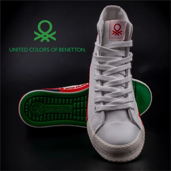 Benetton Kırmızı Beyaz Uzun Kadın Keten Spor Ayakkabı BN 70021 - 6