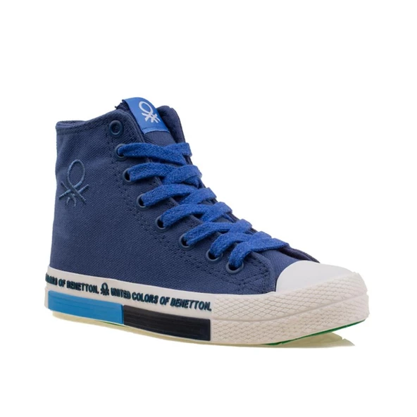 Benetton Mavi Beyaz Uzun Kadın Keten Spor Ayakkabı BN 70021 - Resim 2