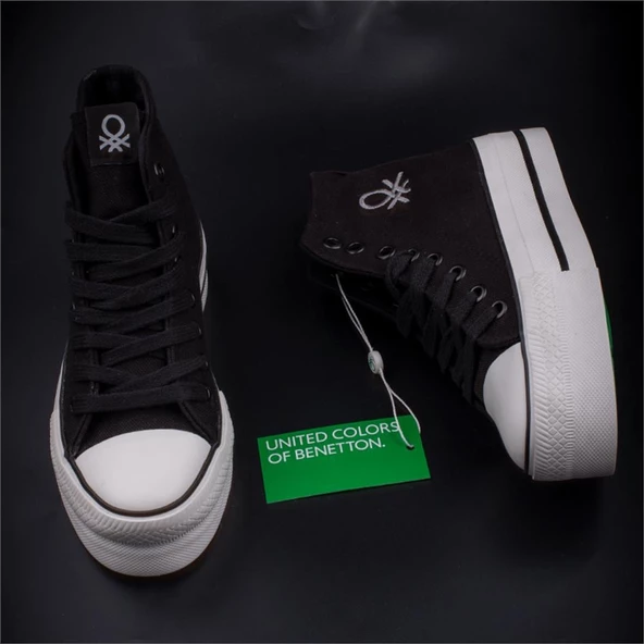 Benetton Siyah Kalın Taban Kadın Uzun Keten Spor Ayakkabı BN30939 - Resim 5