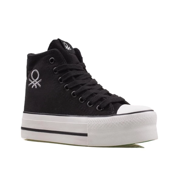 Benetton Siyah Kalın Taban Kadın Uzun Keten Spor Ayakkabı BN30939 - Resim 2