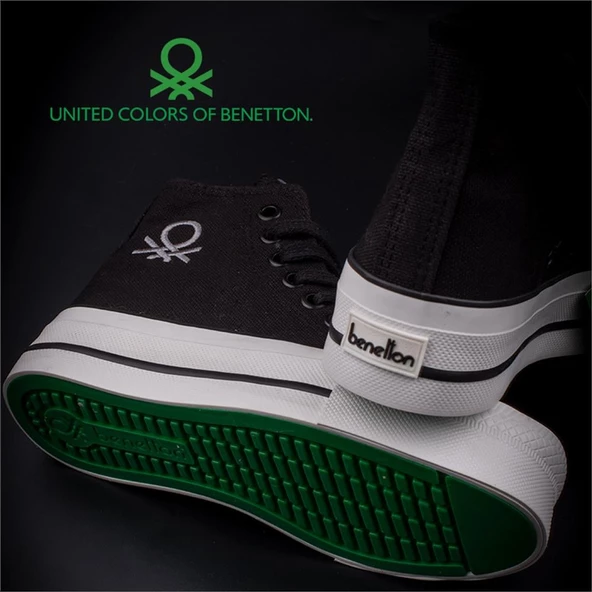 Benetton Siyah Kalın Taban Kadın Uzun Keten Spor Ayakkabı BN30939 - Resim 4