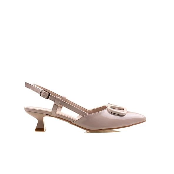 M2S Bej Kadın Rugan Fındık Topuk Sivri Burun Klasik Terlik - 3