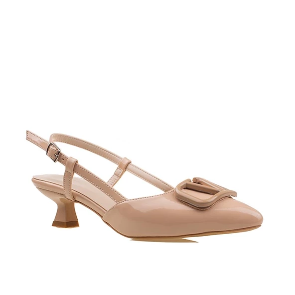 M2S Bej Kadın Rugan Fındık Topuk Sivri Burun Klasik Terlik - 4