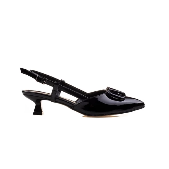 M2S Siyah Kadın Rugan Fındık Topuk Sivri Burun Klasik Terlik - 2