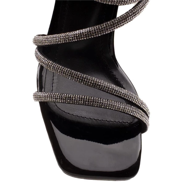 M2S Siyah Şeffaf Topuk Bilek Taşlı Kadın Şık Abiye Ayakkabı - Resim 6