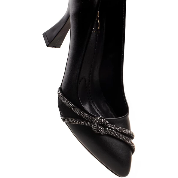 M2S Siyah Taş Detaylı Kadın Klasik Ayakkabı - Resim 5