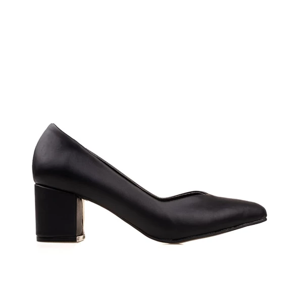 M2S Siyah Kare Topuk Kadın V Model Klasik Ayakkabı ürün görseli