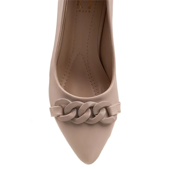 M2S Krem Kare Topuk Kadın Klasik Ayakkabı - Resim 5