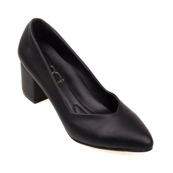 M2S Siyah Kare Topuk Kadın V Model Klasik Ayakkabı - Resim 6