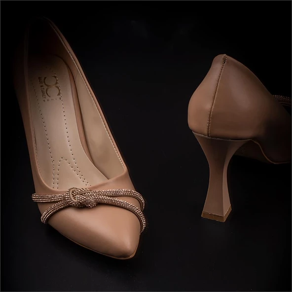 M2S Sütlü Kahve Taş Detaylı Kadın Klasik Ayakkabı - Resim 8