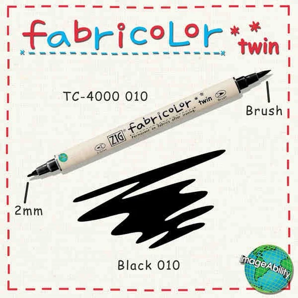 Zig Fabricolor Twin Çift Uçlu Kumaş Boyama Kalemi BLACK