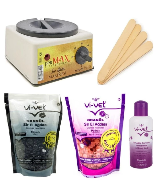 Ege Sir Dpr Max Ağda Makinesi + Vi-Vet Granül İnci Ağda x 2 + Ağda Yağı + Spatula