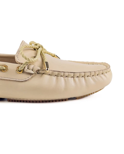 Minos Kadın Bej Hakiki Deri Loafer Ayakkabı - 5