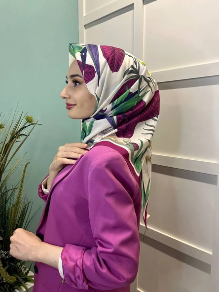 Nef Scarf Dijital Baskı Lale Desen Eşarp 00858  MÜRDÜM