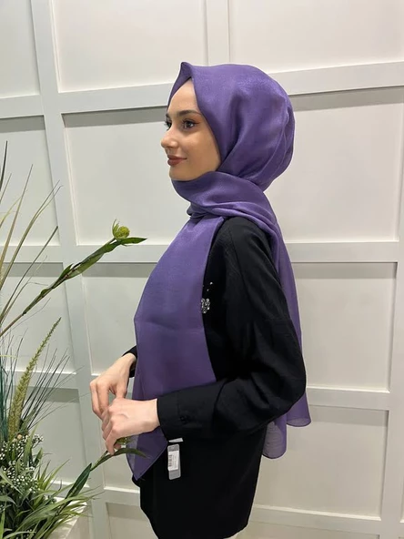 Siyane Scarf Tül Görünümlü Şal - Pırlanta Abiye Düğünlük Şal 00790  MOR - 2