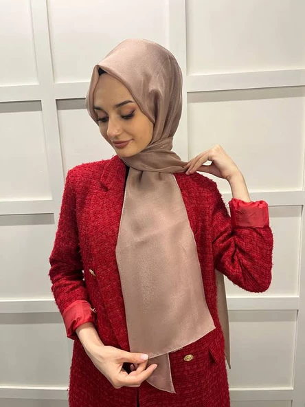 Siyane Scarf Tül Görünümlü Şal - Pırlanta Abiye Düğünlük Şal 00790  AÇIK KAHVE ürün görseli